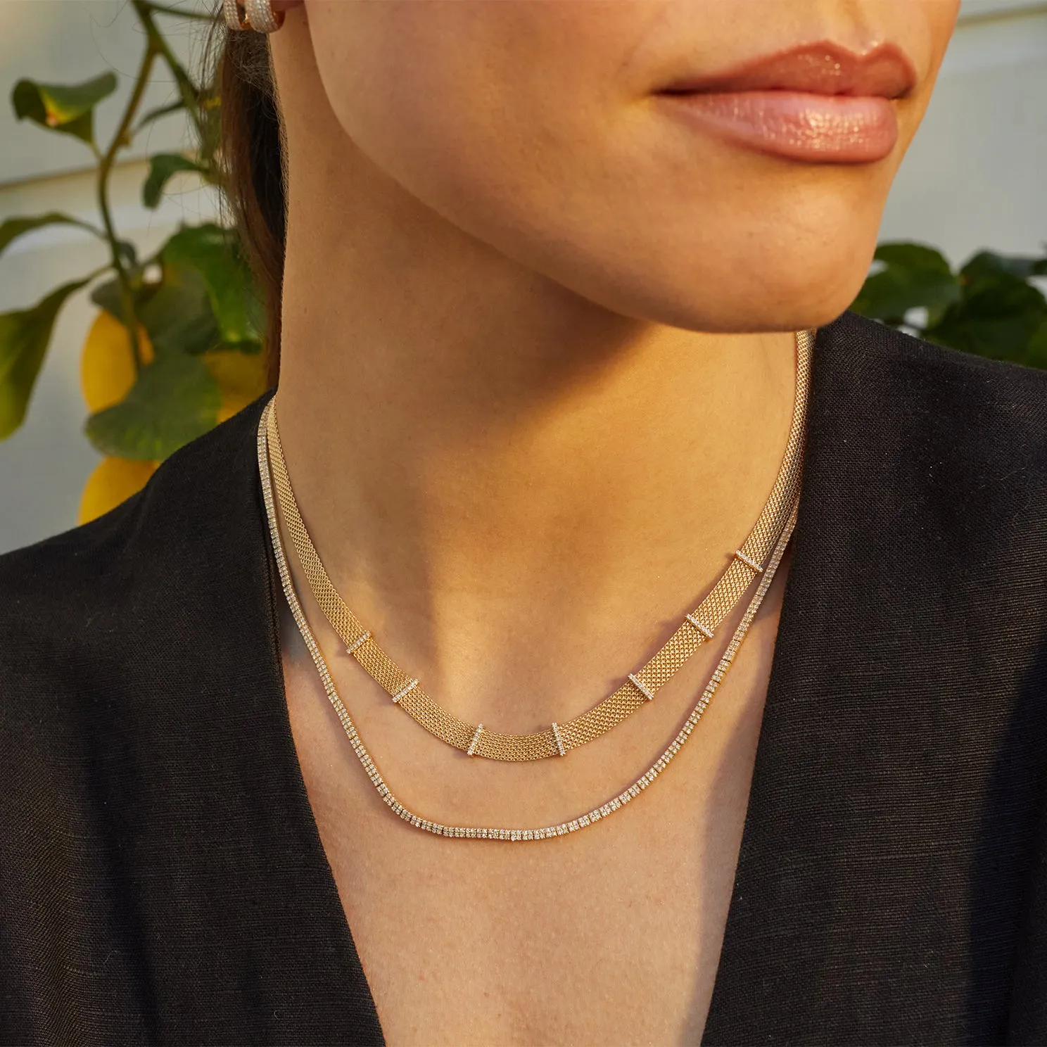 Diamond Bar Mesh Necklace