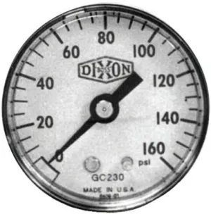 Dixon Valve Standard Dry Gauges, 0 to 60 psi, 1/4 in NPT(M), 2 1/2 in Dia., Bottom Mount, GL325