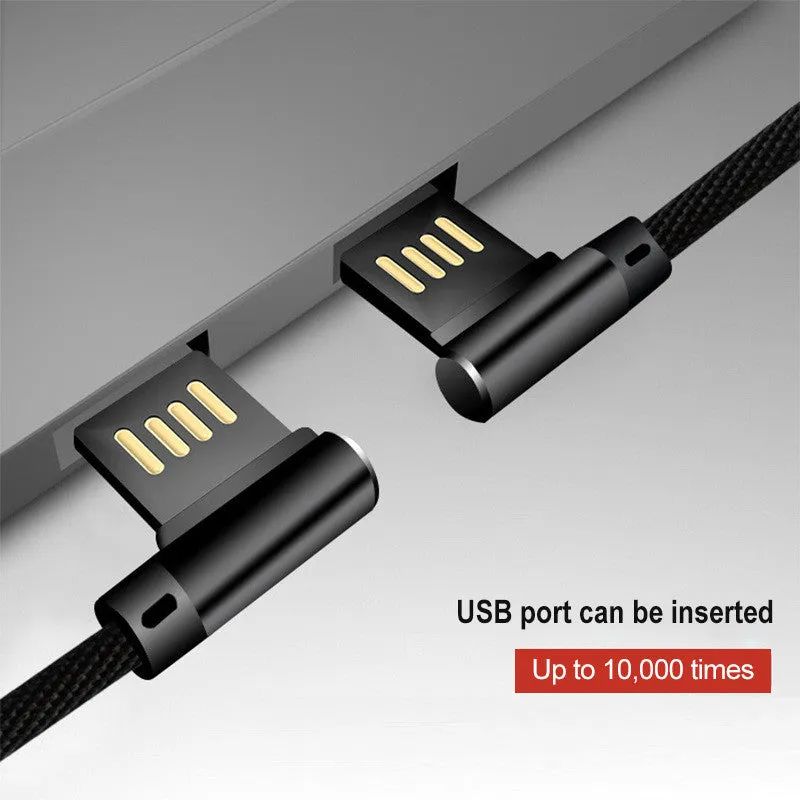 Double Elbow 90 Degree Micro USB Nylon 2.4A Fast Charging Data Transmission Cable Charger Adapter for Phone black