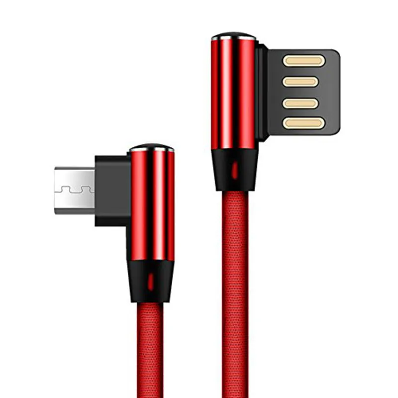 Double Elbow 90 Degree Micro USB Nylon 2.4A Fast Charging Data Transmission Cable Charger Adapter for Phone black