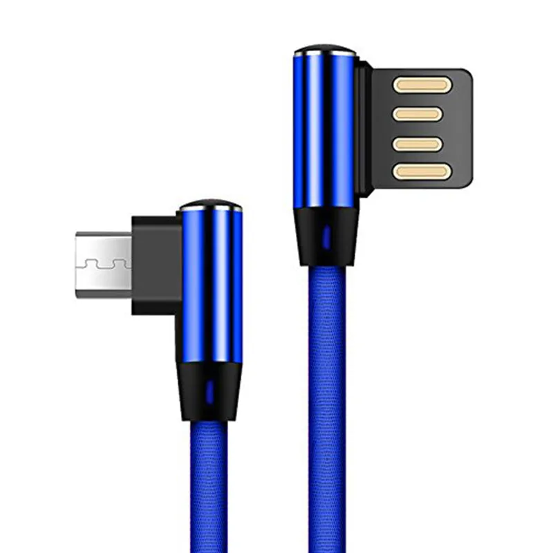Double Elbow 90 Degree Micro USB Nylon 2.4A Fast Charging Data Transmission Cable Charger Adapter for Phone black