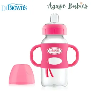 Dr Brown's 9 oz/270 ml PP WW "Options Compatible " Sippy Spout Bottle W/ Silicon Handles, Pink, 1-Pack