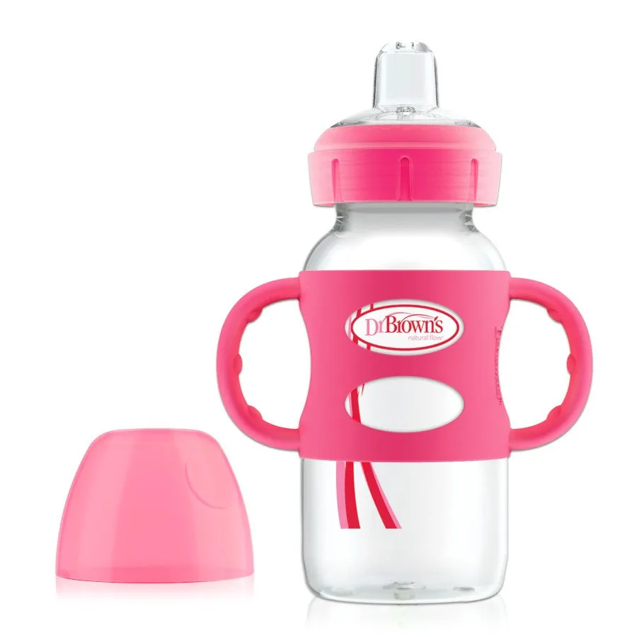 Dr Brown's 9 oz/270 ml PP WW "Options Compatible " Sippy Spout Bottle W/ Silicon Handles, Pink, 1-Pack