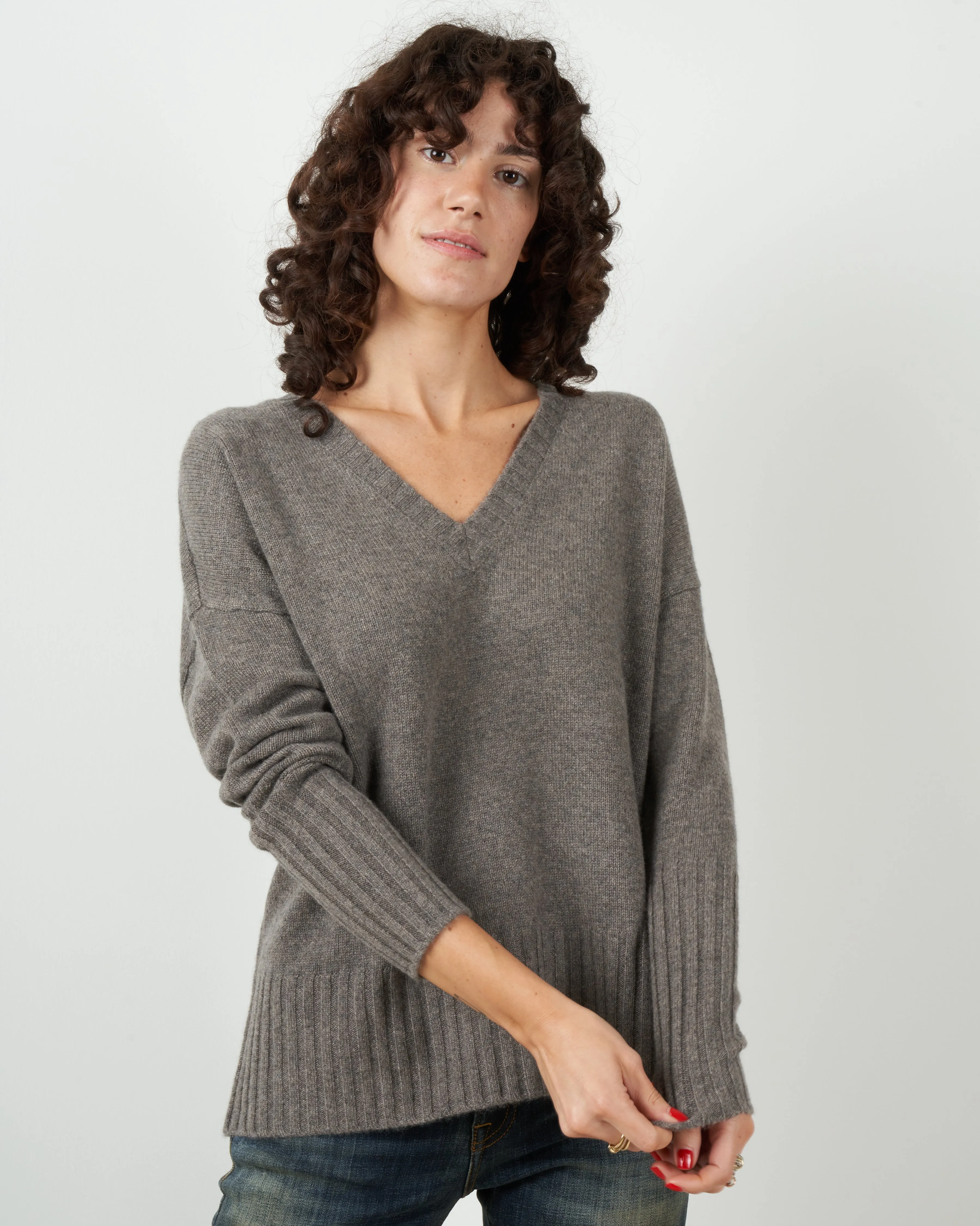 ella v-neck cashmere sweater - otter