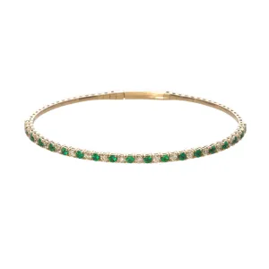 Emerald & Diamond 14K Yellow Gold Flexible Bangle