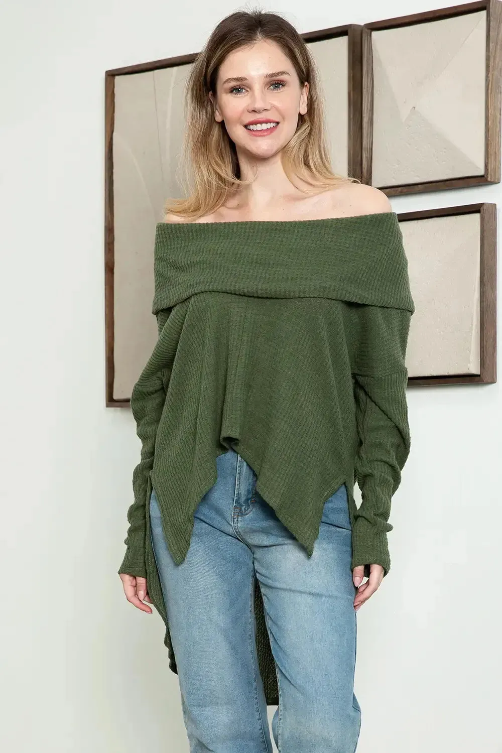 Extra Wide Turtleneck Long Sleeve Side Slit Long Back Sweater