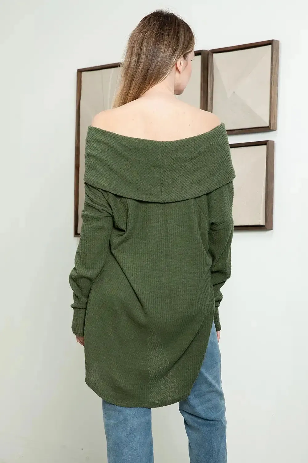 Extra Wide Turtleneck Long Sleeve Side Slit Long Back Sweater