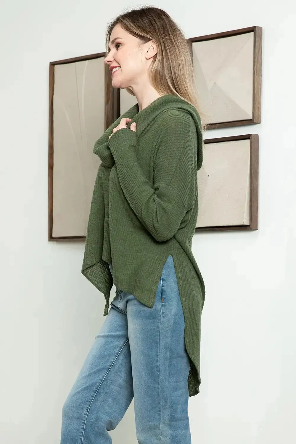 Extra Wide Turtleneck Long Sleeve Side Slit Long Back Sweater