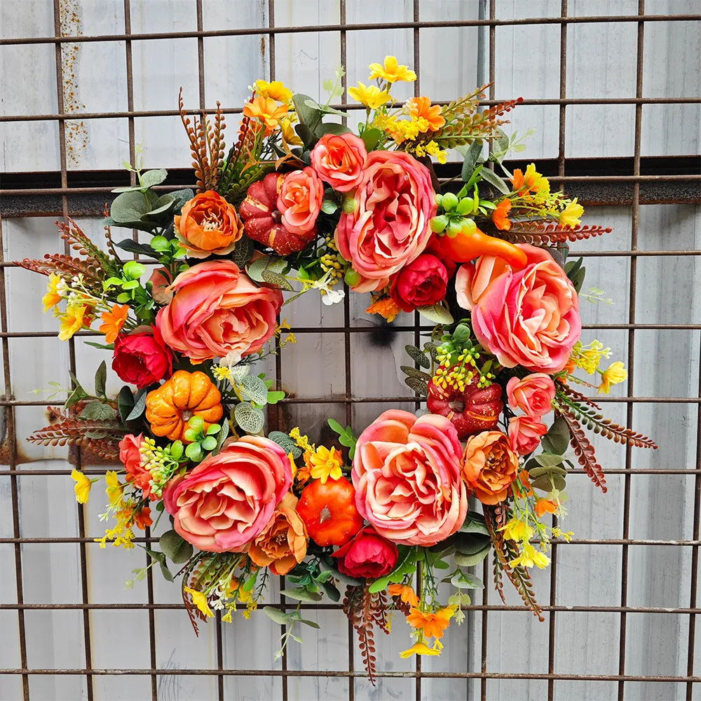 Fall Peony and Pumpkin Wreath Year Round Durable Autumn Wreath Front Door Wreath Festival Home Decor