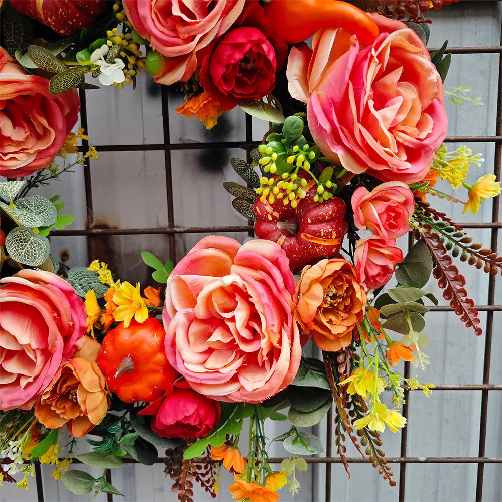 Fall Peony and Pumpkin Wreath Year Round Durable Autumn Wreath Front Door Wreath Festival Home Decor
