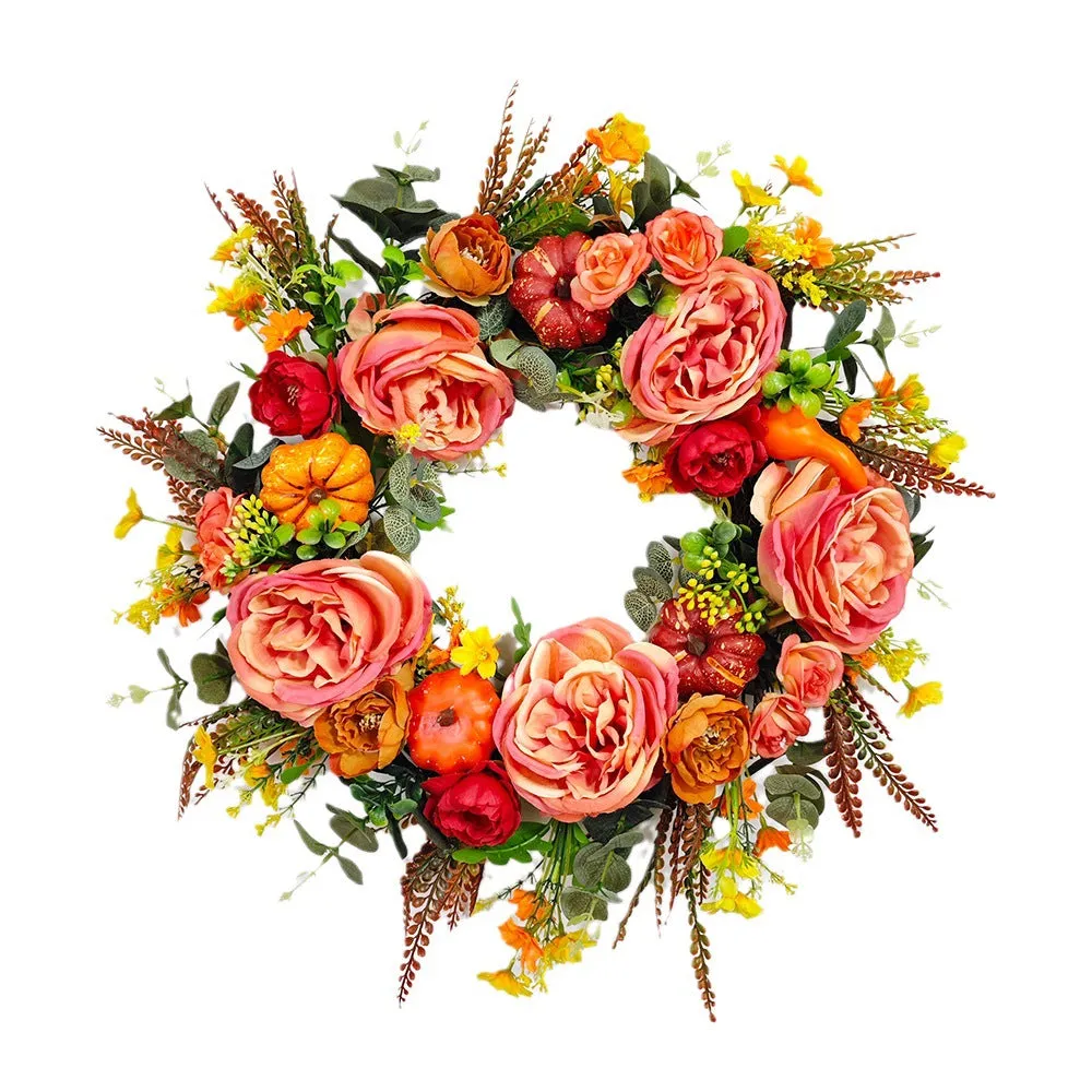 Fall Peony and Pumpkin Wreath Year Round Durable Autumn Wreath Front Door Wreath Festival Home Decor