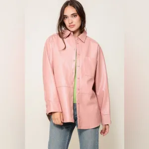 FD-03 Pink Women's Vegan Leather Shacket