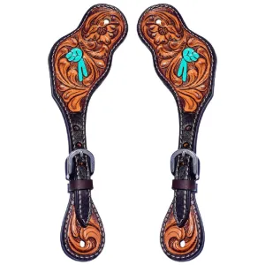 Floral Hand Carved Horse Western Leather Spur Strap Black