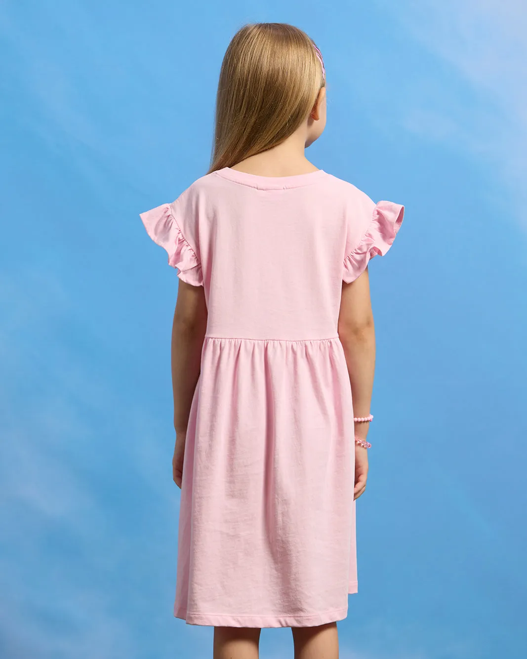 Girls Pink Unicorn Printed Dress