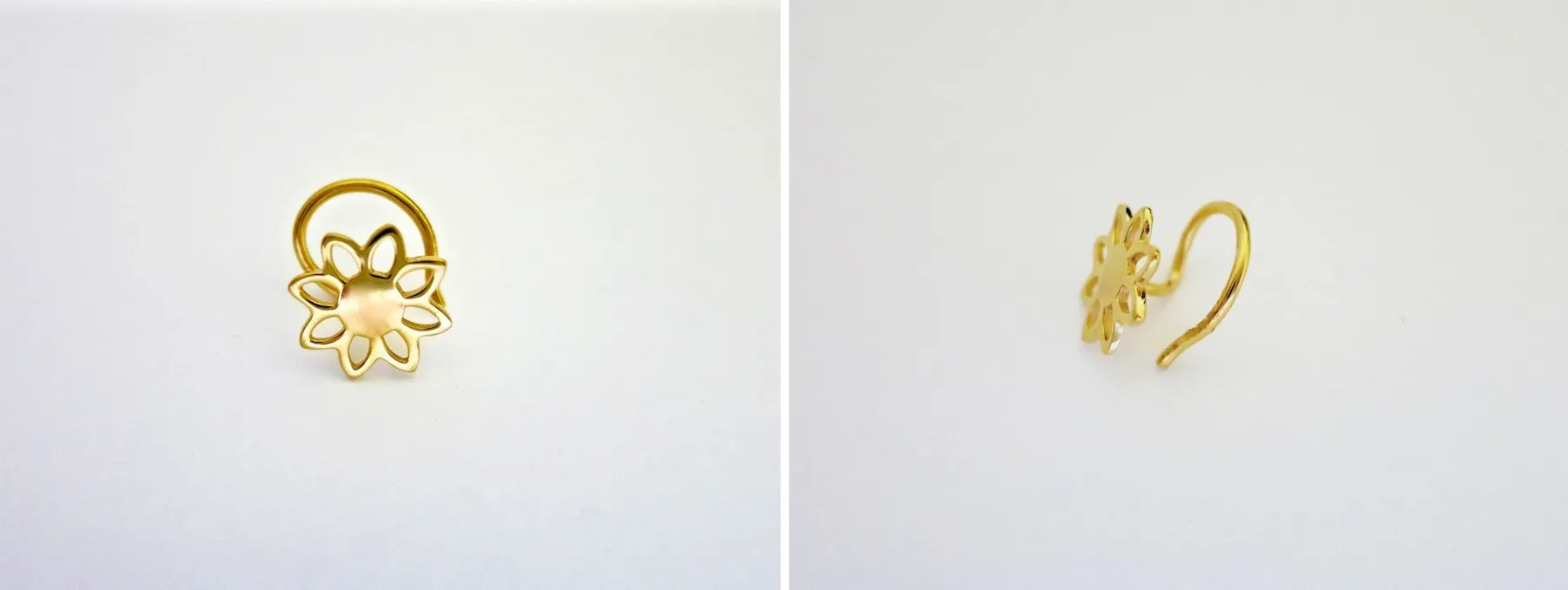 Gold-plated, minimalist, floral outline nose pin