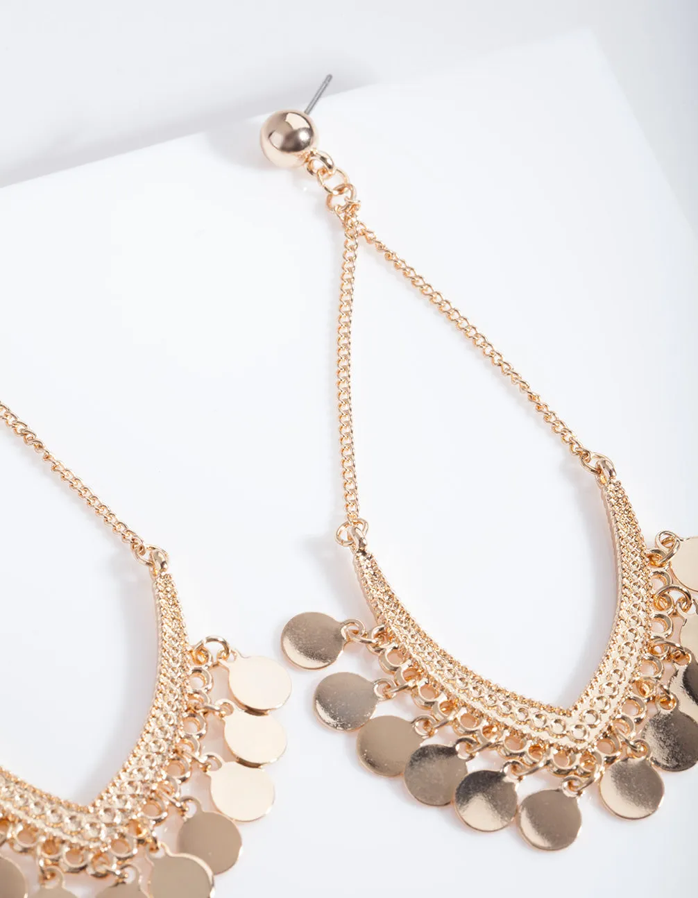 Gold Small Disc Drop Earrings