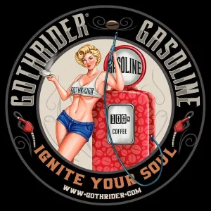 GothRider Gasoline Coffee Blondie Pin-Up Round Bumper Sticker