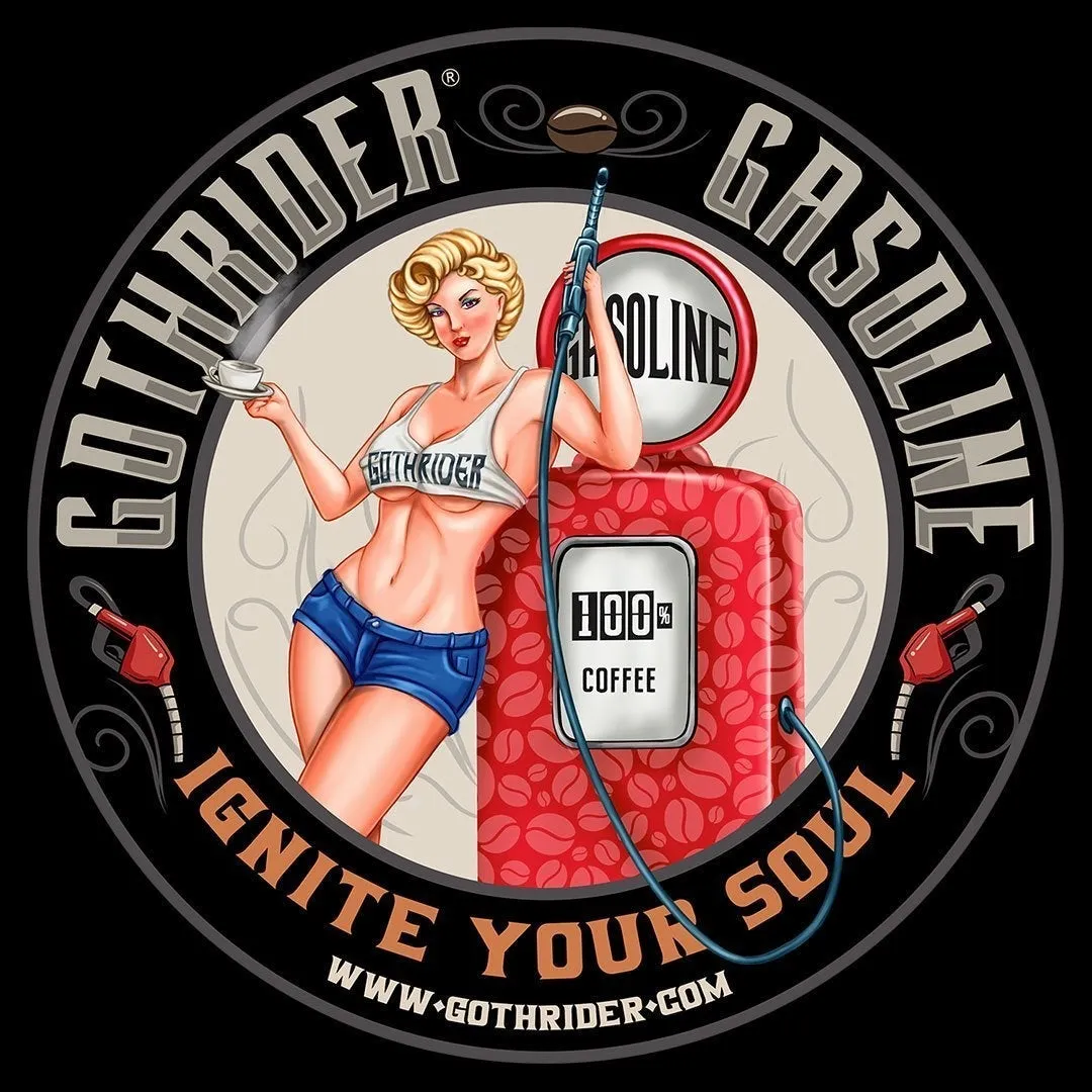 GothRider Gasoline Coffee Blondie Pin-Up Round Bumper Sticker