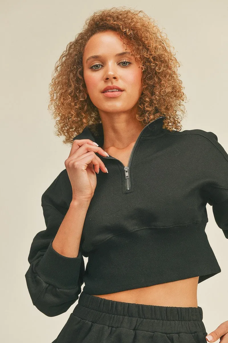 Half-Zip Collar Crop Sweatshirt