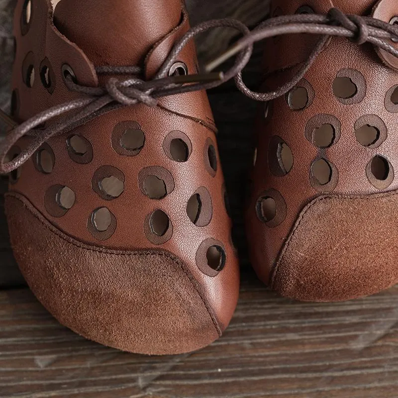 Handmade Womens Soft Genuine Leather Sandals Lace Up Brown