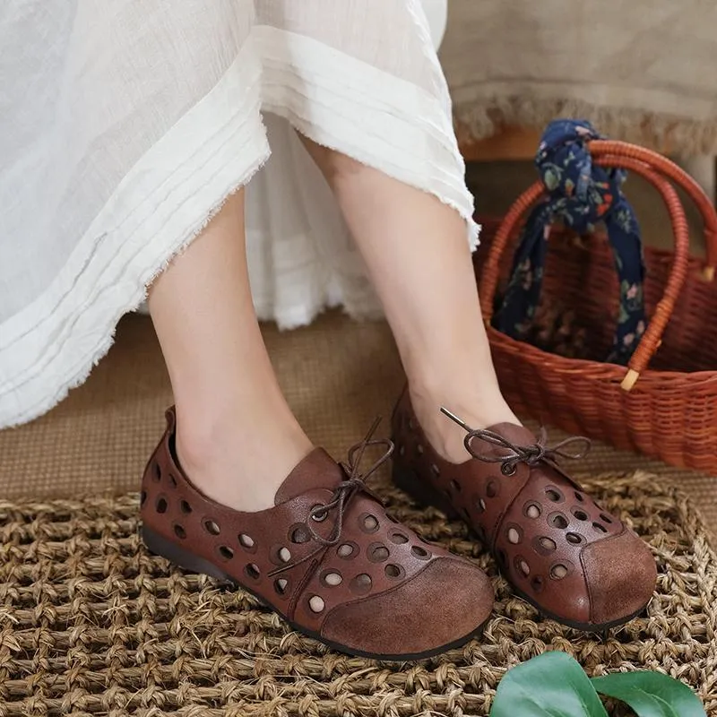Handmade Womens Soft Genuine Leather Sandals Lace Up Brown