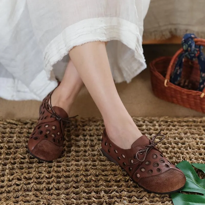 Handmade Womens Soft Genuine Leather Sandals Lace Up Brown