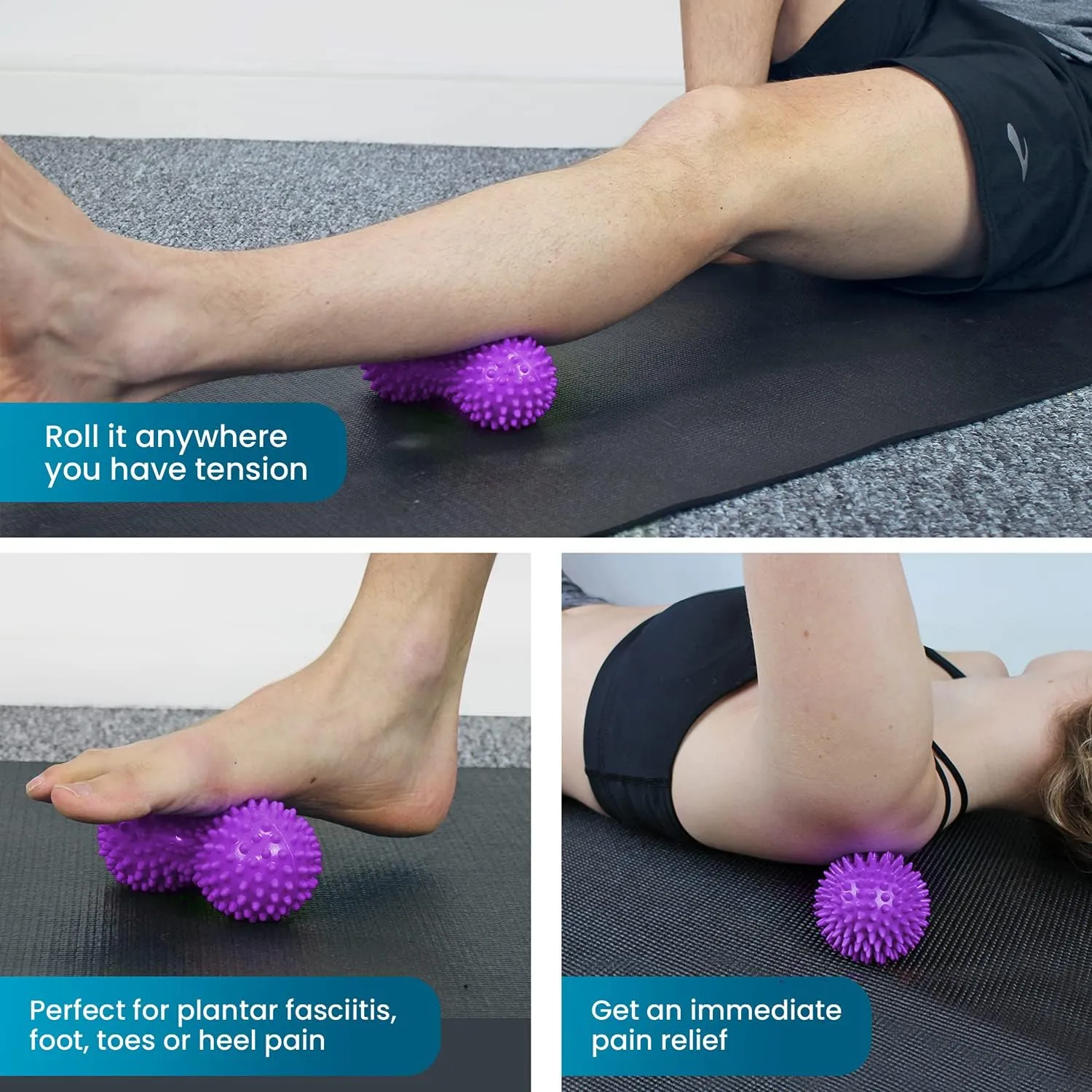 Hard Spiky Massage Ball Roller Set - Purple