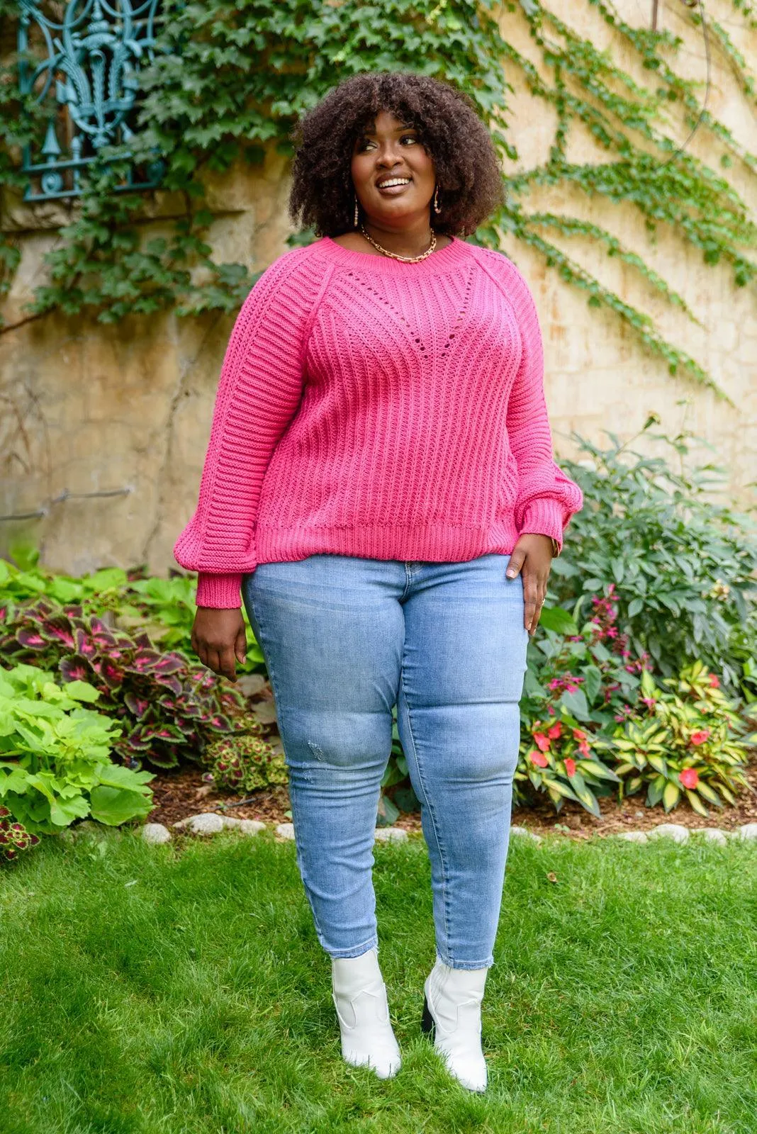 Hazel Blues® | Claim The Stage Knit Sweater In Hot Pink