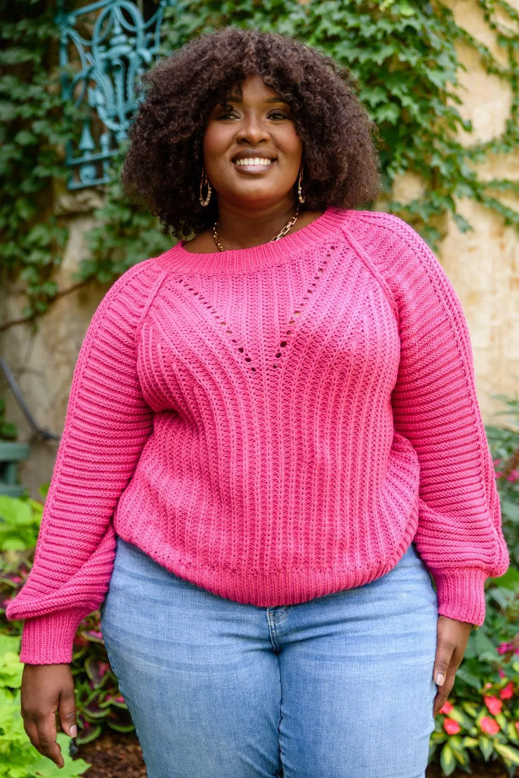 Hazel Blues® | Claim The Stage Knit Sweater In Hot Pink