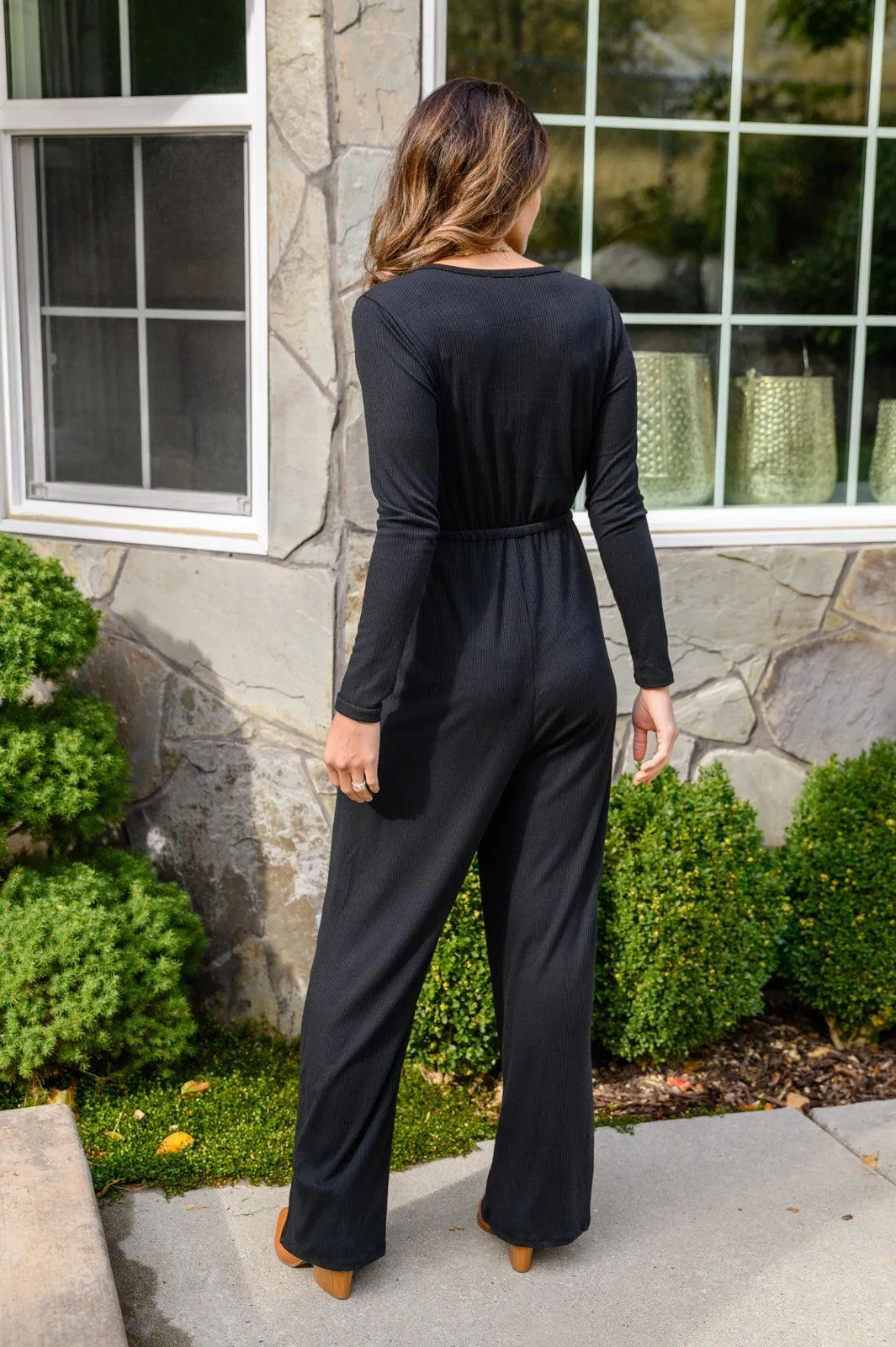 Hazel Blues® | Onward & Upward Faux Wrap Jumpsuit In Black