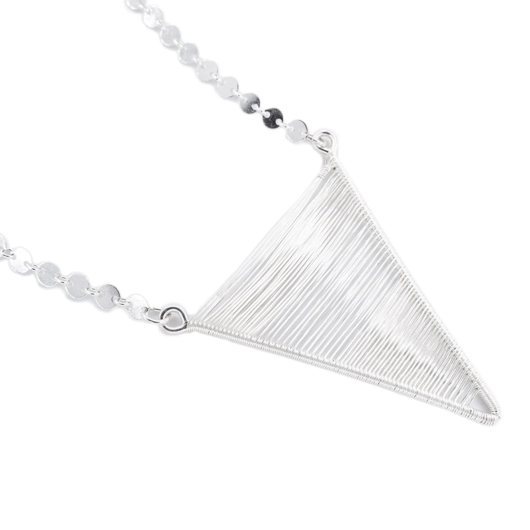Hepsiba Long Woven Silver Shield Necklace with Disc Chain