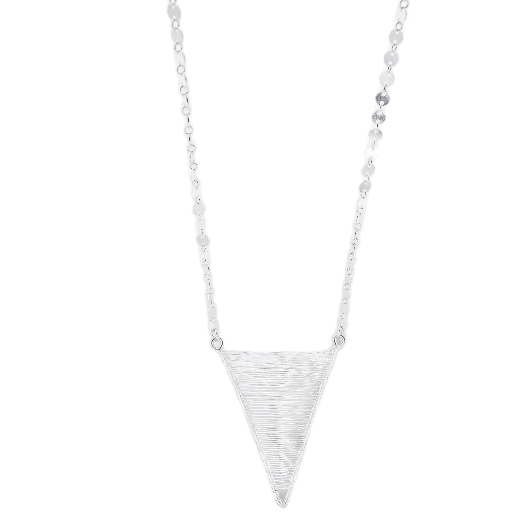 Hepsiba Long Woven Silver Shield Necklace with Disc Chain