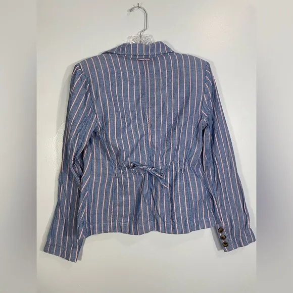 J. Peterman English Walking Blazer Striped Jacket Cotton Women's Size 2 EUC