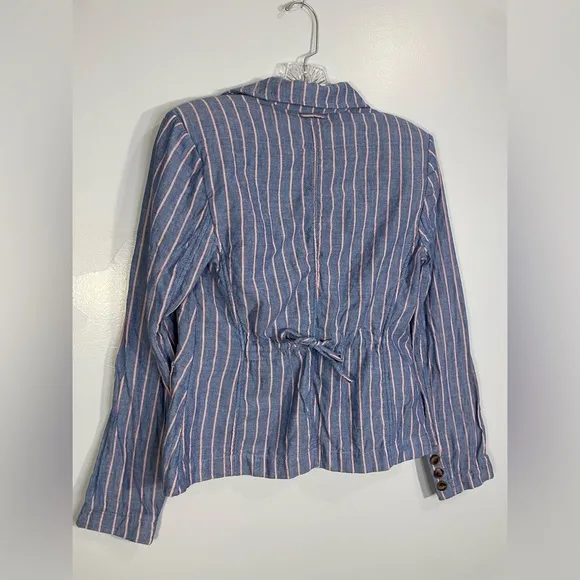 J. Peterman English Walking Blazer Striped Jacket Cotton Women's Size 2 EUC