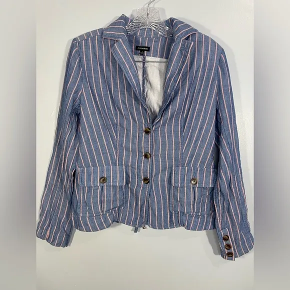 J. Peterman English Walking Blazer Striped Jacket Cotton Women's Size 2 EUC
