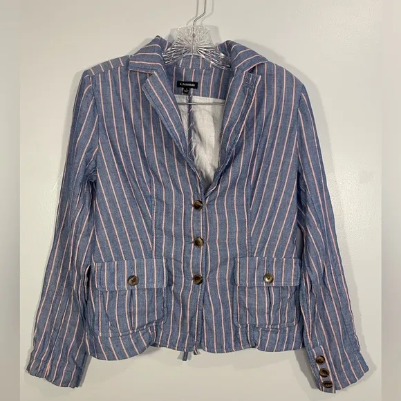 J. Peterman English Walking Blazer Striped Jacket Cotton Women's Size 2 EUC