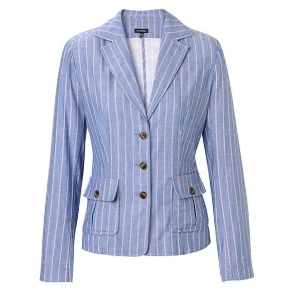 J. Peterman English Walking Blazer Striped Jacket Cotton Women's Size 2 EUC