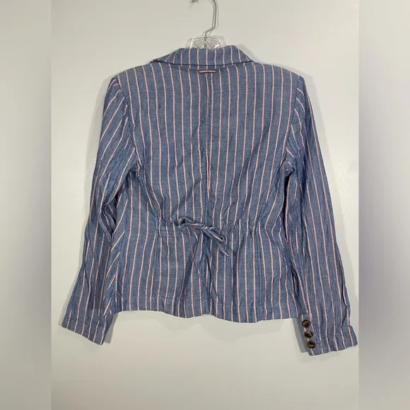 J. Peterman English Walking Blazer Striped Jacket Cotton Women's Size 2 EUC