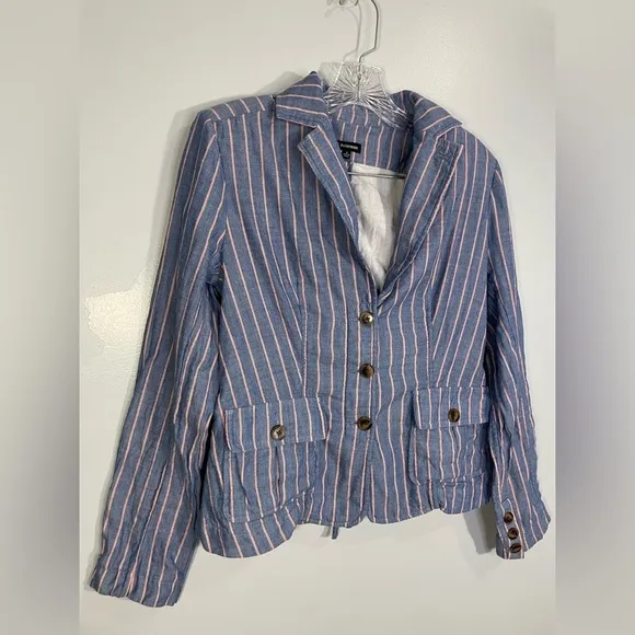 J. Peterman English Walking Blazer Striped Jacket Cotton Women's Size 2 EUC