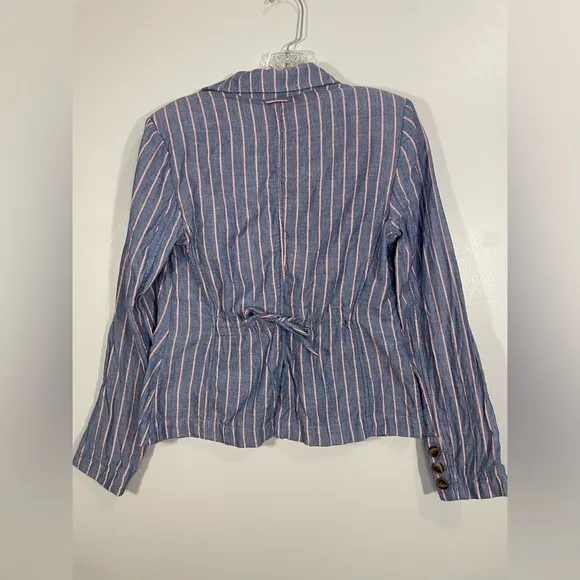 J. Peterman English Walking Blazer Striped Jacket Cotton Women's Size 2 EUC