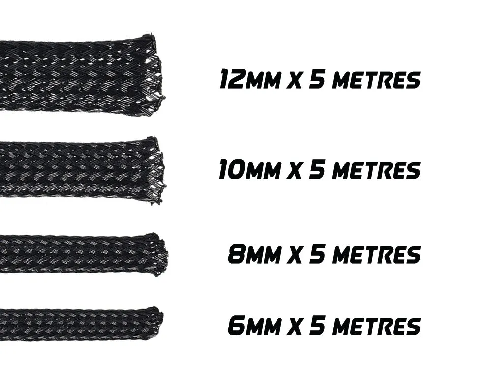 JAYLEC - 12mm x 5m Flexible Loom Braid / Expandable Sleeve