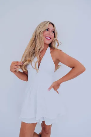 Jessica Jacquard Halter Romper - White