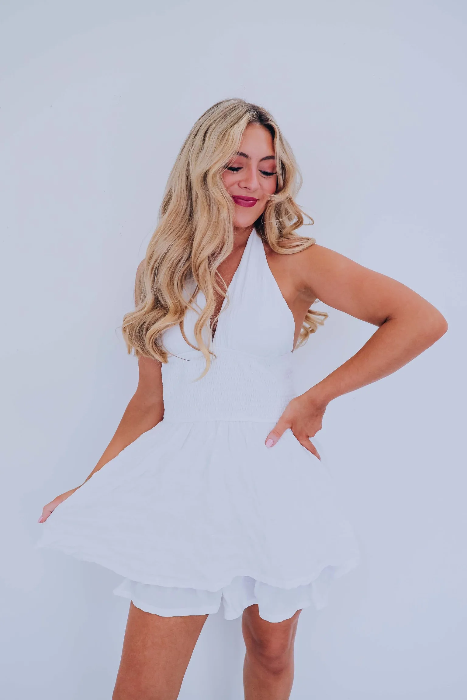 Jessica Jacquard Halter Romper - White