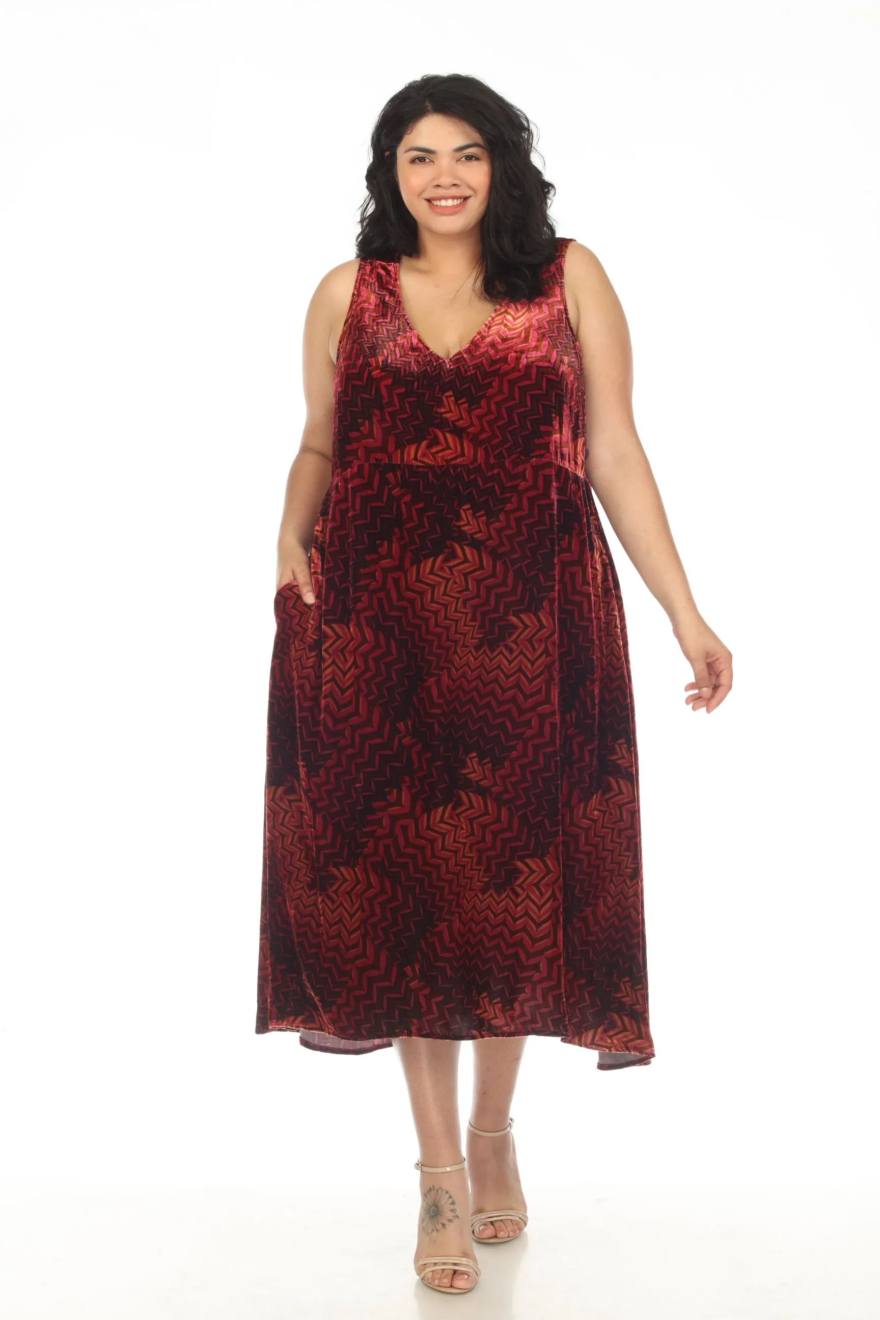 Johnny Was JWLA Belle Velvet Geometric Sleeveless Tank Dress Plus Size J36622