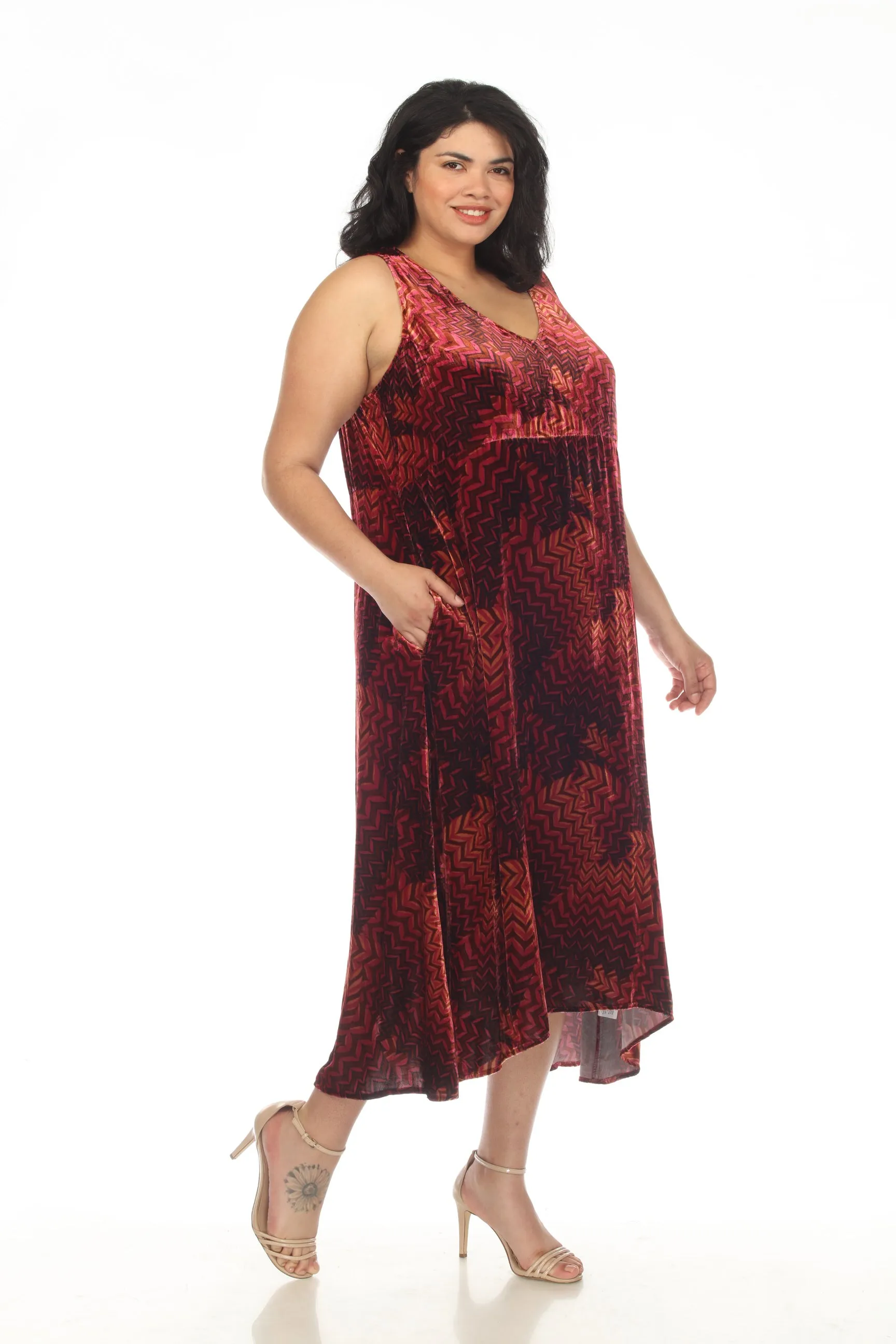 Johnny Was JWLA Belle Velvet Geometric Sleeveless Tank Dress Plus Size J36622