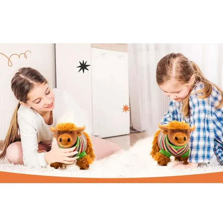 Knitted Highland Cow Plush Toy in Stripe Jumper