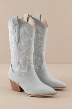 Lainey Western Embroidered Boot - Blue Suede - restock!