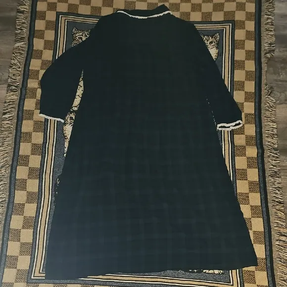 Lanz Of Salzburg Plaid Long Sleeve Dress with White Trim Cotton Pockets