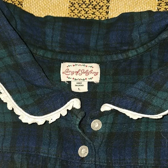 Lanz Of Salzburg Plaid Long Sleeve Dress with White Trim Cotton Pockets