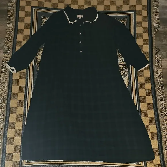 Lanz Of Salzburg Plaid Long Sleeve Dress with White Trim Cotton Pockets